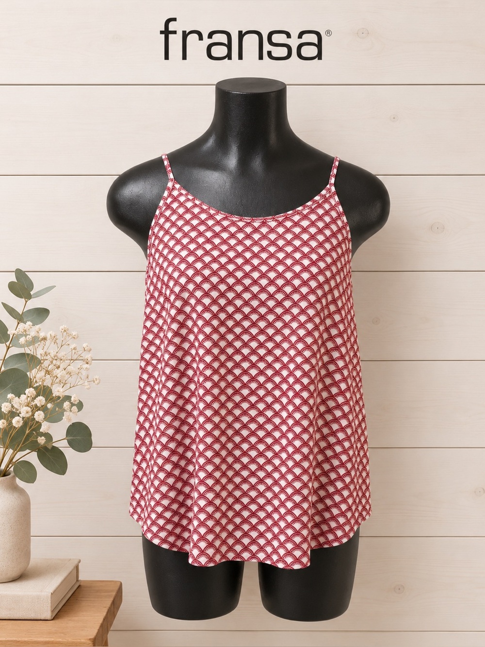 FRANSA Red & Ivory Geometric Print Camisole – Size M